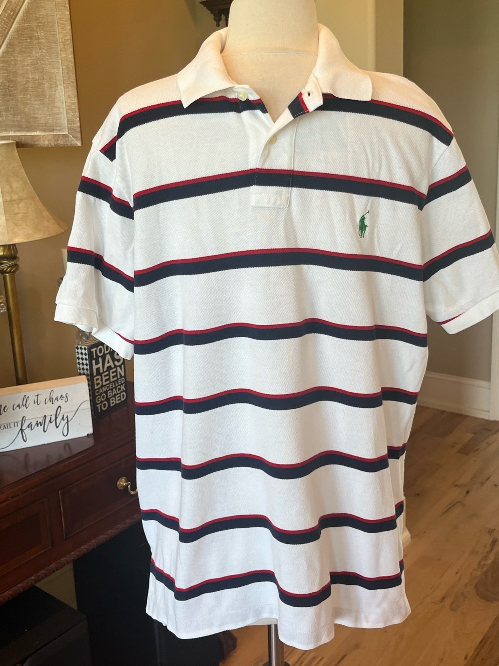 Polo by Ralph Lauren White Navy and Red Striped Cotton Polo